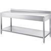 Allforfood Tavolo da lavoro inox - gambe quadre 4x4cm - con ripiano inferiore - piano top spessore cm 4 - con alzatina - lunghezza cm 120 - profondità cm 60 - altezza cm 85 - piano top inox aisi 430