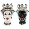 CERAMICHE CALTAGIRONE Teste di Moro Ceramica Siciliana Caltagirone Verde Donna-Uomo cm 35