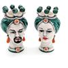 CERAMICHE CALTAGIRONE Coppia Teste Ceramica Siciliana Caltagirone Verde cm 15