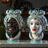 CERAMICHE CALTAGIRONE Testa di Moro Siciliana in Ceramica Caltagirone Blu Donna-Uomo cm 35