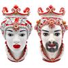 CERAMICHE CALTAGIRONE Teste di Moro siciliane in Ceramica Caltagirone Rossa Donna-Uomo cm 40