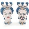CERAMICHE CALTAGIRONE Coppia Teste Ceramica Siciliana Caltagirone Blu cm 15