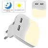 V-TAC LAMPADA LED 0,45W NOTTURNA QUADRATA NATURALE PER PRESA 10A CON 2 USB SENSORE VT-84-LED508
