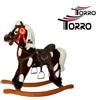 Torro Cavallo a Dondolo Brown in Legno Naturale e Tessuto Colore Marrone e Bianco Movimento Bocca di Torro