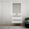 BH Mobile bagno sospeso curvo 75 cm bianco frassino lavabo ceramica e specchio retroilluminato LED Mod. Berlino