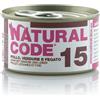 Natural Code acqua di cottura 85 gr - 15 - Fiocchi di Pollo, Verdure e Fegato Cibo umido per gatti