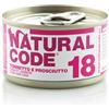 Natural Code acqua di cottura 85 gr - 18 - Tonnetto e Prosciutto Cibo umido per gatti