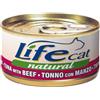 LifeCat Natural per Gatto in Scatoletta da 85 gr Gusto Tonnetto con Manzo