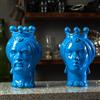 CERAMICHE CALTAGIRONE Teste di Moro in Ceramica Siciliana Caltagirone Blu Donna-Uomo cm 23