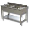 Ristoattrezzature Modello: 39270309,Lavello / lavatoio professionale in acciaio inox 2 vasche con ripiano e alzatina profondità 700 mm 1100x700x850h mm