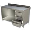 Ristoattrezzature Modello: 38710289,Tavolo in acciaio inox con 3 cassetti a dx e alzatina profondità 700 mm 1800x700x850h mm