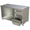 Ristoattrezzature Modello: 38690289,Tavolo in acciaio inox a giorno con 3 cassetti a dx profondità 700 mm 1800x700x850h mm