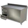 Ristoattrezzature Modello: 38750289,Tavolo in acciaio inox a giorno con 3 cassetti a sx e alzatina profondità 700 mm 1800x700x850h mm