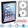APPTAC 100 FOGLI A4 DA 200 ETICHETTE A463 117,5 Ø FORO 41 MM CARTA ADESIVA BIANCA PER CD/DVD/BLURAY PER STAMPANTI INKJET E LASER - APPTAC
