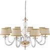 Ondaluce Lampada a sospensione BACH con paralume in vetro trasparente 8 LUCI D84 cm ORO