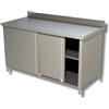 Ristoattrezzature Modello: 3470020020625,Tavolo armadiato in acciaio inox con porte e alzatina profondità 600 mm 2 porte scorrevoli 1000x600 mm