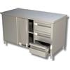 Ristoattrezzature Modello: 85350020020316,Tavolo armadiato in acciaio inox 3 cassetti dx 2 porte scorrevoli 2200x700x850h mm