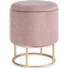 Sedute TP 70 pouf contenitore tondo in velluto rosa con telaio oro L35 cm