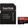 Sandisk Micro SD Extreme Pro Mobile 64 GB HC + adatt. SD(A2,V30, U3,UHS I,C10 170/90 mb/s/l)