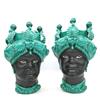 VERUS Teste di Moro in Ceramica Siciliana di Caltagirone Verus Donna-Uomo Verde Smeraldo cm 45