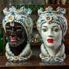 CERAMICHE CALTAGIRONE Testa di Moro in Ceramica Siciliana di Caltagirone Donna-Uomo Blu cm 50