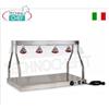 PIANO CALDO in ACCIAIO INOX con 4 LAMPADE ad INFRAROSSI e DEFLETTORI LATERALI in plexiglass, versione per 4 TEGLIE GASTRO-NORM 1 1 (mm 530x325), V 230 1, Kw.2,30, dim.mm.1360x530x700h
