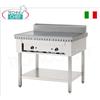 Cuocipiadina a gas su gambe con ripiano inferiore, con piastra in acciaio da 1800x600 per 12 piadine, potenza termica kw 24, dim.mm 1810x730x960h