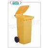 Pattumiera in polietilene con coperchio ad azionamento manuale, colore GIALLO con 2 ruote, capacit lt.120, dim.mm.550x480x930h