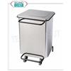 Pattumiera inox satinato su ruote, coperchio con apertura a pedale, da litri 70, dim.mm.480x420x755h