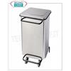 Pattumiera inox satinato su ruote, coperchio con apertura a pedale, da litri 110, dim.mm.480x420x965h