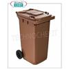Pattumiera in polietilene MARRONE su 2 ruote, con larga impugnatura del coperchio e fermo posteriore, da litri 240, carico utile 96 Kg, peso 14,2 Kg, dim.mm.573x715x1062h