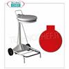 Carrello portasacco in metallo verniciato bianco su ruote, coperchio colore ROSSO con apertura a pedale, per sacchi da litri 110, dim.mm.555x600x990h