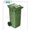 Pattumiera in polietilene VERDE su 2 ruote, con larga impugnatura del coperchio e fermo posteriore, da litri 120, carico utile 48 Kg, peso 10,4 Kg, dim.mm.480x543x927h