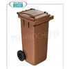 Pattumiera in polietilene MARRONE su 2 ruote, con larga impugnatura del coperchio e fermo posteriore, da litri 120, carico utile 48 Kg, peso 10,4 Kg, dim.mm.480x543x927h