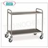 Carrello in acciaio inox con 2 ripiani stampati da mm.1000X600, portata max 120 Kg, Peso 14 Kg, dim.mm.1085x690x935h