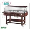 Carrello espositore refrigerato in legno color WENGE', marca FORCAR, completo di cupola in plexiglass, 2 mensole d'appoggio, capacitÃ 4 bacinelle GN 1 1 (escluse), refrigerazione statica, temp.+2Â° +10Â°C, V.230 1, Kw.0,25, dim.mm.1480x900x1260h