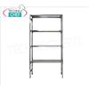 Scaffalatura inox 304 Lucido con 4 ripiani asolati dim.cm 200x50, Portata globale 4x100 Kg, montaggio a gancio, dim.tot.cm 205x50x180h