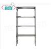 Scaffalatura inox 304 Lucido con 4 ripiani asolati dim.cm 200x40, Portata globale 4x100 Kg, montaggio a gancio, dim.tot.cm 205x40x200h