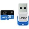 Lexar Scheda Micro-SD 64-GB 633X High Performance 95-MB/s SDHC UHS-1 Classe 10 con Lettore USB 3.0
