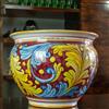 CERAMICHE CALTAGIRONE Portavaso Ceramica Siciliana Bordeaux Foglie Blu cm 40
