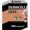 Duracell Batterie DURACELL LR44 (confezione da 8) (A76) alcaline specialistiche da 1,5 V - +50% EXTRA DURATA- Per l'utilizzo in termometri digitali, calcolatrici, torce, orologi da polso