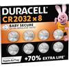 Duracell Batterie a moneta al litio 3V CR2032 (8 pz.) - Fino a +70% di durata - Tecnologia Baby Secure - Per Apple AirTag, chiavi auto, dispositivi domestici, sportivi e medici - A prova di bimbo