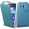 Accessory Master - Custodia in Pelle, Decorata con Brillantini, per Samsung Galaxy Ace 3 S7272, Colore: Azzurro