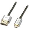 LINDY - Cavo HDMI a Micro HDMI A/D, CROMO Slimline 4.5 Metri, Cavetto High Speed 4k@60Hz 2.0 10.2G 3D 1080p HDCP 2.2 Certificato ARC CEC ATZ, Compatibile con TV, Monitor, Tablet, Laptop, Camera