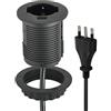 Electraline 61909 Multipresa con 1 Presa Grommet Polivalente (10/16A + Schuko) da incasso per Scrivania + 1 USB Quick Charge 2A, con cavo 2m, Nero