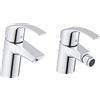 Grohe 33265002 Eurosmart Miscelatore Monocomando per Lavabo, Cromo, Taglia S + 36265000 Euroeco Cosmopolitan T Rubinetto con Autochiusura a Tempo per Lavabo, Cromo
