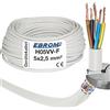 EBROM Guaina portacavi per fornello, H05VV-F 5G, 2,5 mm², 5 x 2,5 mm², bianco, 5 m 10 m o 15 m