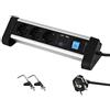 Electraline - 62553, Ciabatta multipla per tavolo da lavoro, con 62553 prese Schuko + 3 porte USB 2,4 A, 2 m, fissaggio con 2 supporti inclusi, cavo H05VV-F 3G 1,5 mm, interruttore On/Off