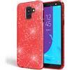NALIA Custodia compatibile con Samsung Galaxy J6, Clear Glitter Copertura in Silicone Protezione Sottile Telefono Cellulare, Slim Gel Cover Case Protettiva Scintillio Bumper, Colore:Rosso