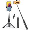 ATUMTEK Selfie Stick Treppiede, Treppiede 3-in-1 Estensibile in Alluminio con Telecomando Bluetooth Wireless, Compatibile con iPhone 17/16/15/14/13/12 mini/11 Pro e Smartphone/Telefono Samsung, Nero